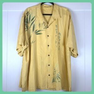 Tommy Bahama XXL Yellow‎ Silk Hawaiian Shirt Button Up Tropical Island Vacation